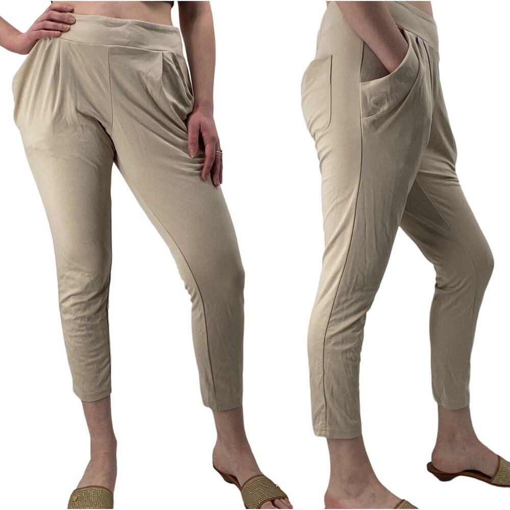 Free People Harem Pants Elastic Waisted Pockets Stretchy Fit Beige Womens Medium